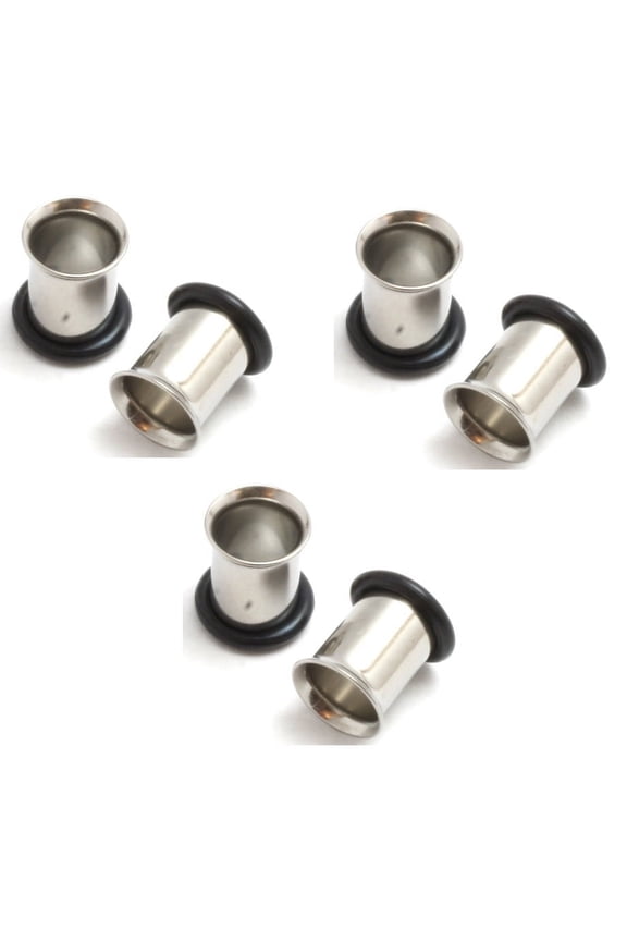 3 PAIRS Single Flare Steel ear stretching Tunnels Gauges Plugs - sizes=6g 4g 2g