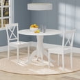 thumbnail image 1 of 3-PC - 42" Round Double Drop-Leaf Dining Table + X-Back Dining Chairs Dining Set in White, 1 of 10