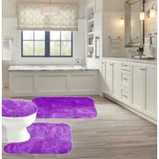 Gorgeous Home Linen 3-PC (#5) Purple Bathroom Bath Mat Set Includes, 1 Contour Mat, 1 Lid Toilet Cover, 1 Bath Mat Ultra Absorbent with Anti-Slip Backings