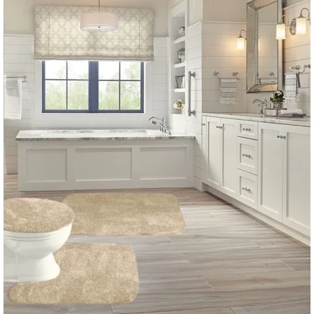 Gorgeous Home Linen 3-PC (#5) Taupe Bathroom Bath Mat Set Includes, 1 Contour Mat, 1 Lid Toilet Cover, 1 Bath Mat Ultra Absorbent with Anti-Slip Backings