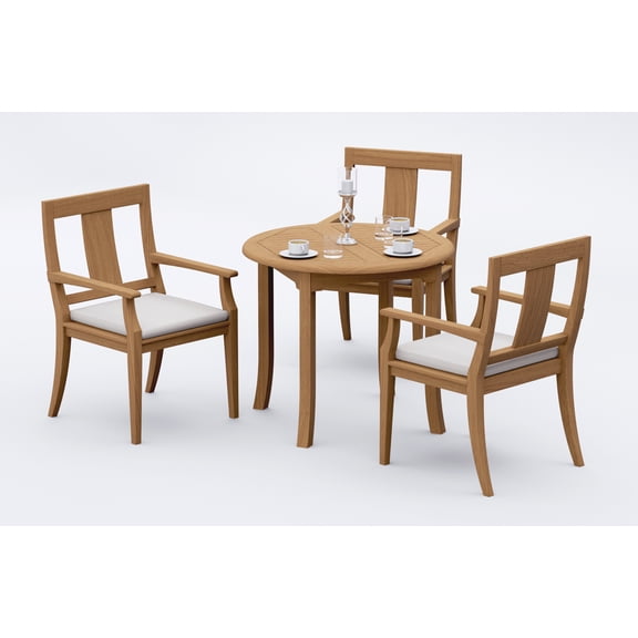 3 PC A Grade Outdoor Patio Teak Dining Set - 36" Round Table & 2 Osawa Arm Chairs