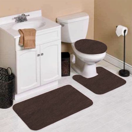 SAMIMPORT-2011 Modern Checker Brown 100% Polyester Bath Rug Set, (3 Count)