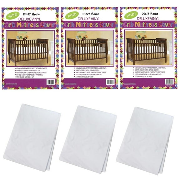 3 PC Fitted Crib and Toddler Protective Mattress Cover Vinyl Dust Bug Protector