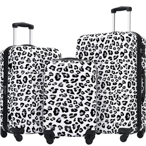 3-PC Hardshell Spinner Luggage Set in Leopard Print, TSA Lock, Lightweight & Expandable Carry-On Check-In Bags