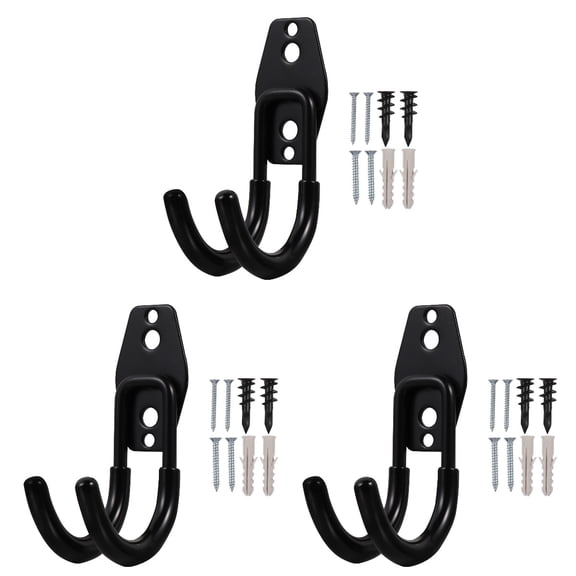 FUEENIRVA Iron Hook for Hanging Pipe Black Heavy Duty Garden Tool Organizer 3Pcs
