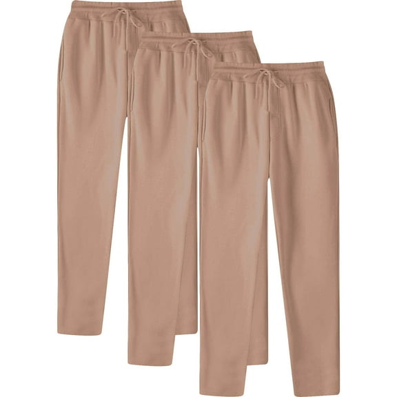 3 PC Men's Casual Pants Twill Elastic Drawstring Waist Tapered Chino Joggers Pants with Pockets Fashion Elastic Waist Solid Color Casual Sweat Length Pants