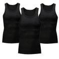 thumbnail image 1 of 3 PC Mens Workout Tank Tops Sleeveless Tight Athletic Shirts Comfort Running Gym Active Wear Crewneck Undershirt, Black, XXL, 1 of 4