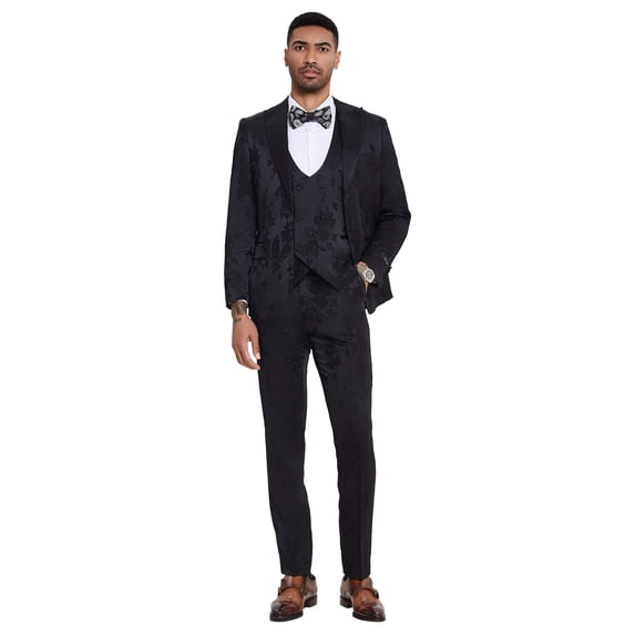 3 PC Paisley Peak Lapel Double Breasted Vest Suit
