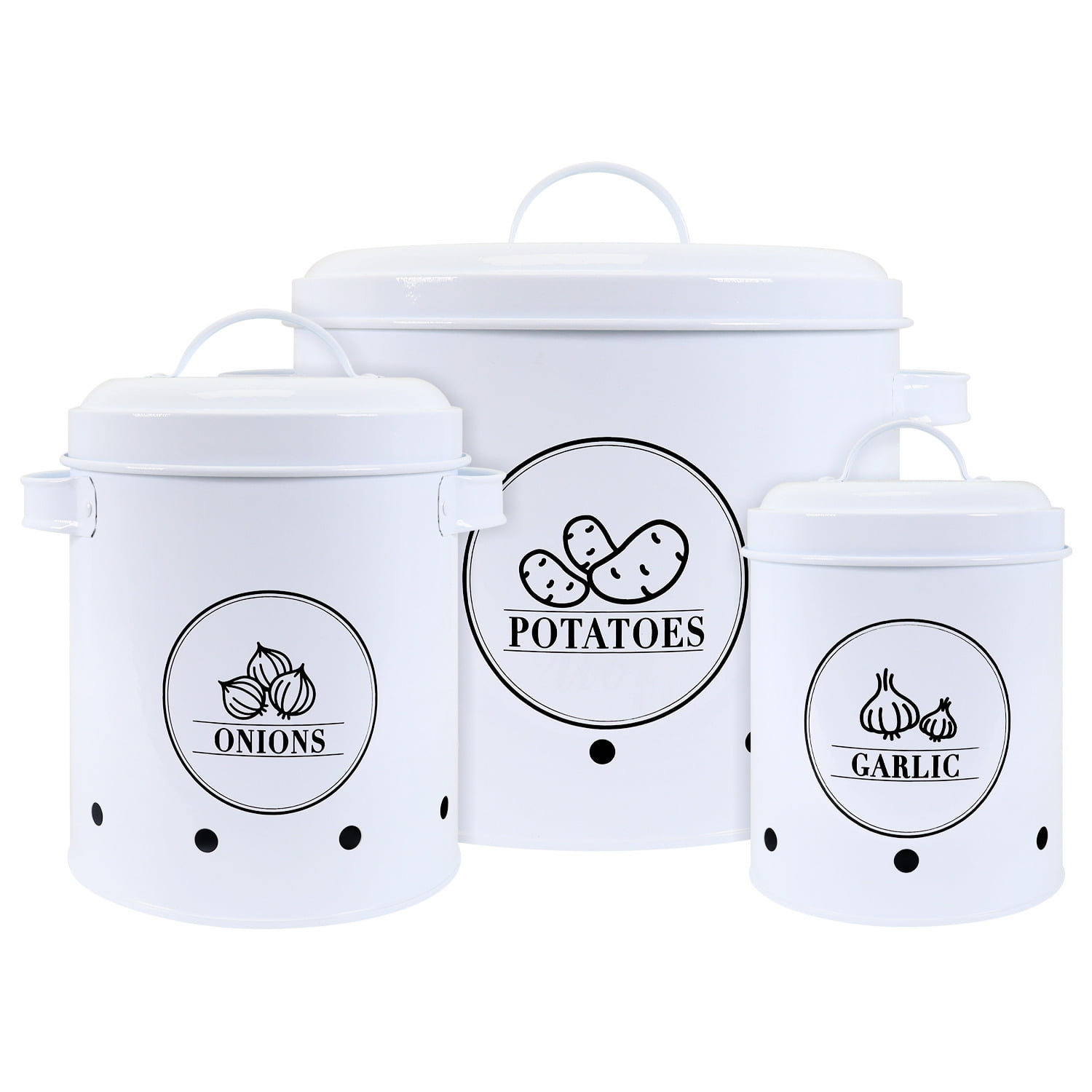 3 PC Potato Garlic Onion storage canister set white