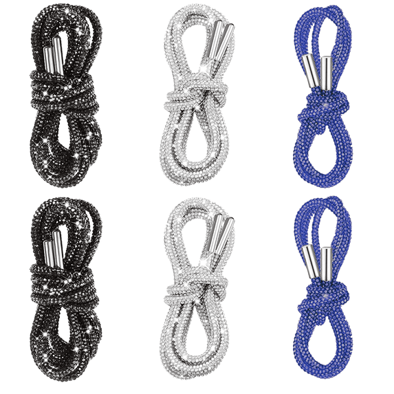 3 Pairs Rhinestone Glitter Shoelaces Round Rope Drawstring Cords Bling Shiny Replacement For Trainers Jogging Bottoms And Hoodies 47.2 Inches