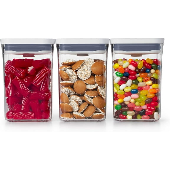 3-PC Small Square Short POP Container Set for Kitchen Pantry Organization Airtight Food Storage Containers