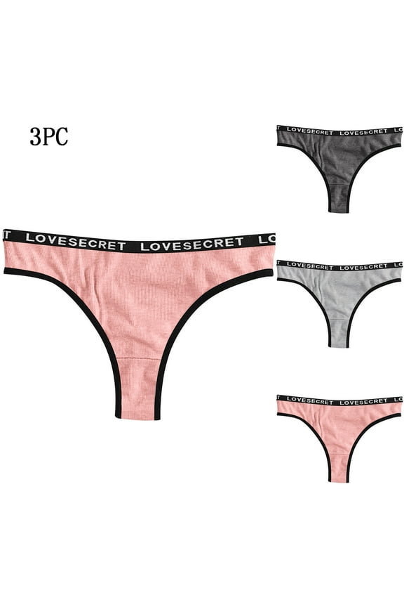3 PC Women's Cotton Thong Panties Sexy Low Rise G-String Briefs Letter Printed Comfortable Lingerie Underpants