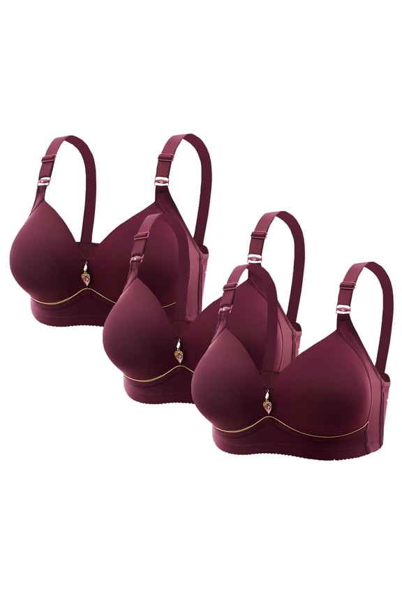 3 PC Womens Bras Seamless Wireless Sleeping Bra with Bra Extenders Wine L
