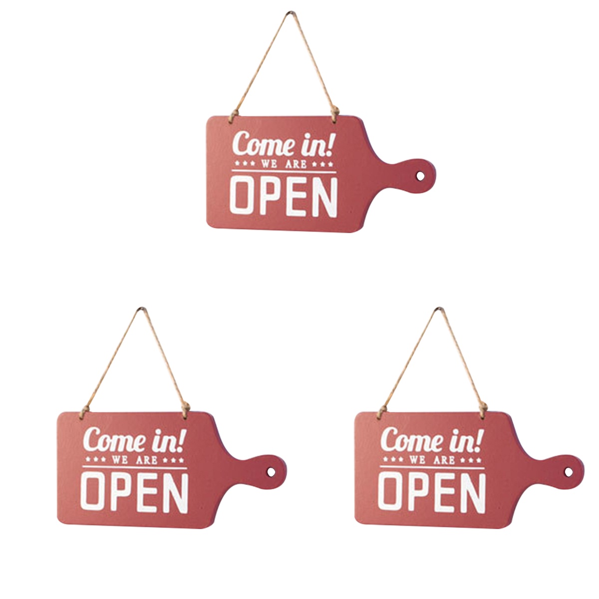 3 PC Wooden Door Sign Red Color Open Closed Wall Business Hanging Signs Tag Bamboo