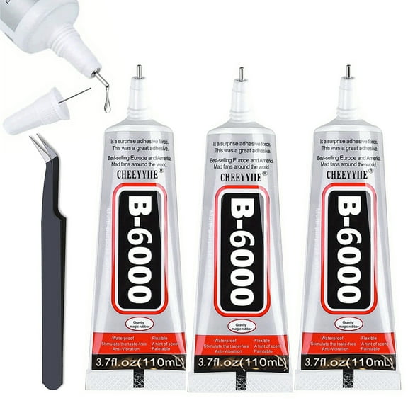 3 PCS 110ML B-6000 Clear Glue for Rhinestones, DIY B6000 Adhesive Crafts Glue Multipurpose Super Adhesive Industrial Bonding Glue for Fabric Gem Stone Bead Metal Jewelry Making Nail Art