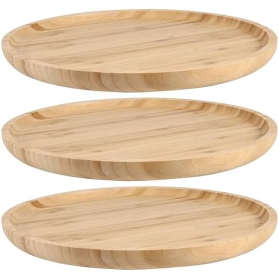 3 PCS 12 Inch Round Bamboo Tray, Bamboo Serving Platter Round Wood Plate, Unfinished Wood Tray for Pizza, Cheese, Fruit, Breakfast$$Home Decor, Kitchen, & Other
