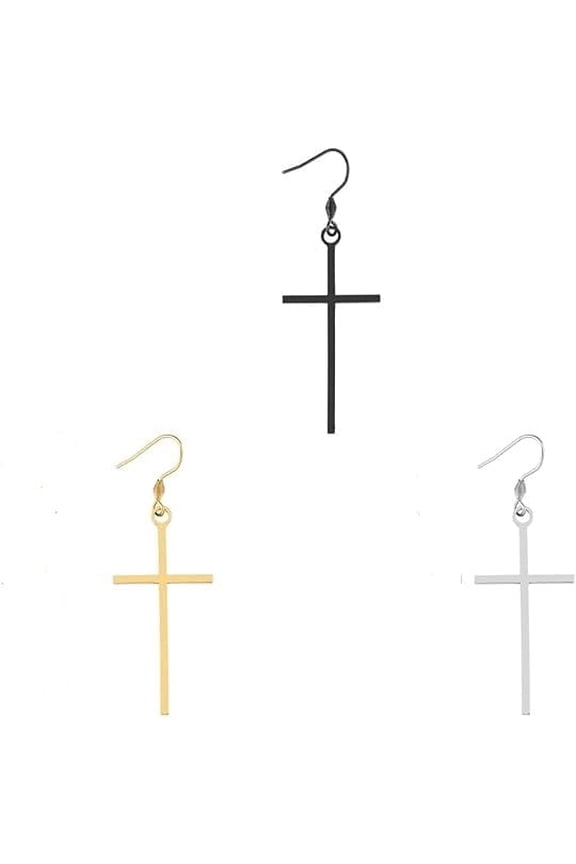 3 PCS 3 Colors Long Dangle Earrings Titanium Steel Punk Gothic Large Dangle Drop Earrings for Women Men for Holiday Gifts