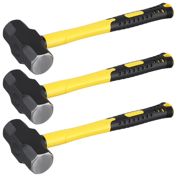 3 PCS 3 Lb Sledge Hammer, 14 Inch Drilling Crack Club Hammer Sledgehammer with Fiberglass Handle, Forged Steel Non-Slip Handle for Construction, Industrial, Home Use