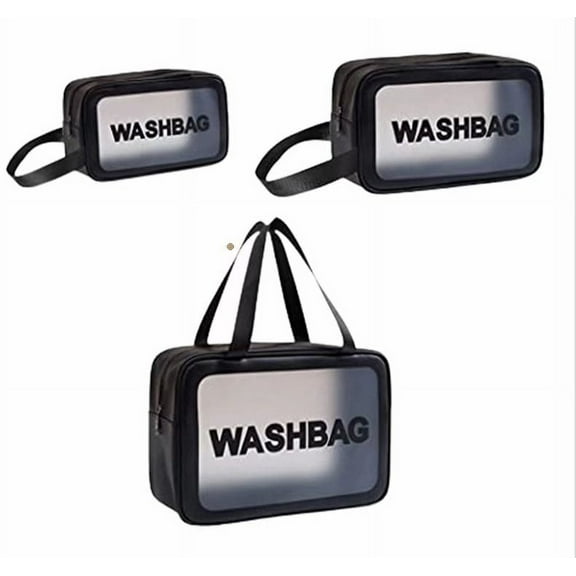 3 PCS and 3 Sizes Portable Frosted Transparent Cosmetic Bags, Clear Travel Bags, Clear Waterproof Toiletry Bags, Translucent for Travel, Vacation, Bathroom(Black)