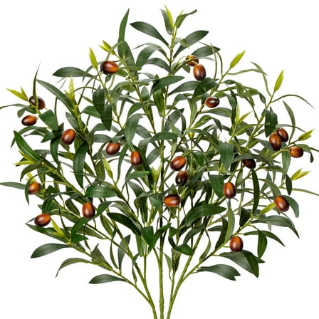 3 PCS 31.5" Tall Olive Leaves Artificial Plants Olive Tree Branches Greenery Fake Plants Long Stems Floral Arrangements for Home Office Wedding Party
