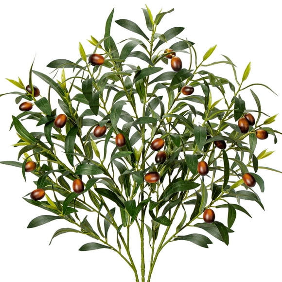 3 PCS 31.5" Tall Olive Leaves Artificial Plants Olive Tree Branches Greenery Fake Plants Long Stems Floral Arrangements for Home Office Wedding Party