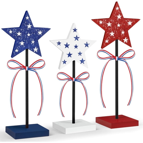 3 PCS 4th of July Table Decorations Wooden Star Set, Rustic Memorial Day Table Decor, Red White and Blue Decorations for Home(Star)