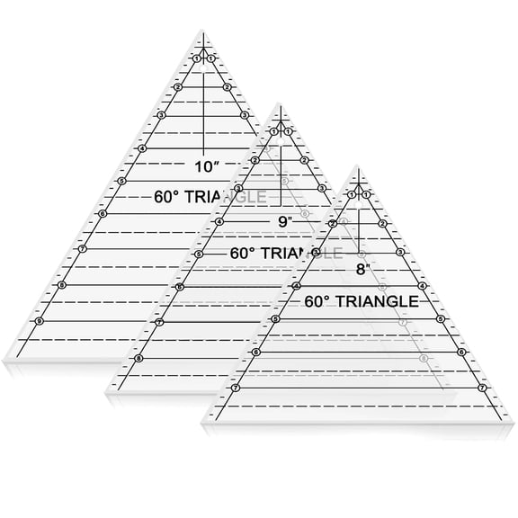 3 PCS 60 Degree Triangle Quilting Rulers, 8 9 10 Inch Acrylic Quilting Template Ruler, Triangle Stencil Template Sewing Tool for Layer Cakes