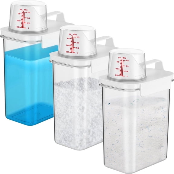 3 PCS 61oz Laundry Detergent Dispensers, Clear Airtight Fabric Softener Container, Liquid Detergent Box for Laundry Room, Laundry Powder Box with Measuring Cup