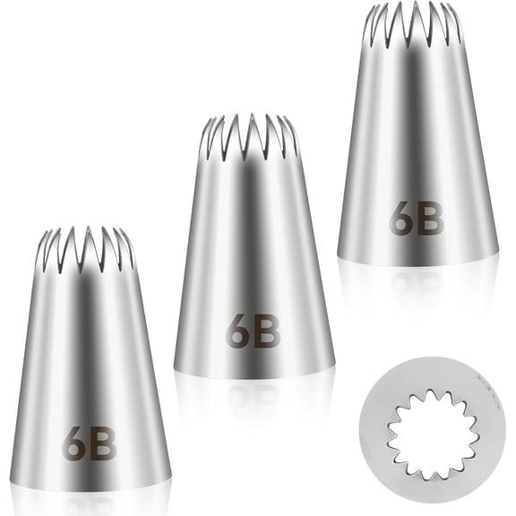 3 PCS 6B Cake Piping Nozzle Tips, Stainless Steel Large Piping Tips Cake Decorating Tools for Buttercream Icing Birthday Cake Cupcake DIY Baking Supplies