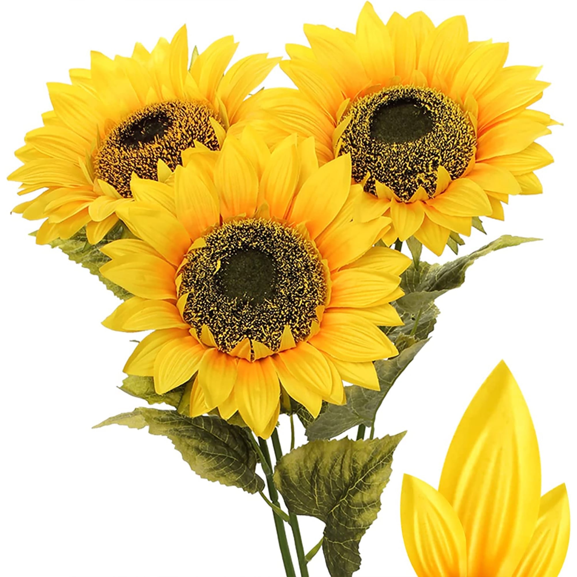 3 PCS 9" Large Sunflowers Artificial Flowers Full Bloom Long Stem