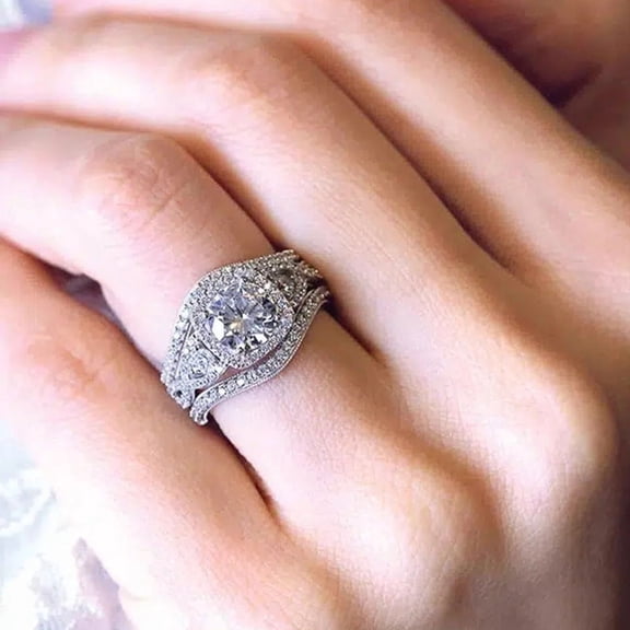 3 PCS 925 Sterling Silver Stackable Engagement Rings Set Cubic Zirconia Eternity Bands Wedding Promise Rings for Women Princess Emerald Cut  Stackable Wedding