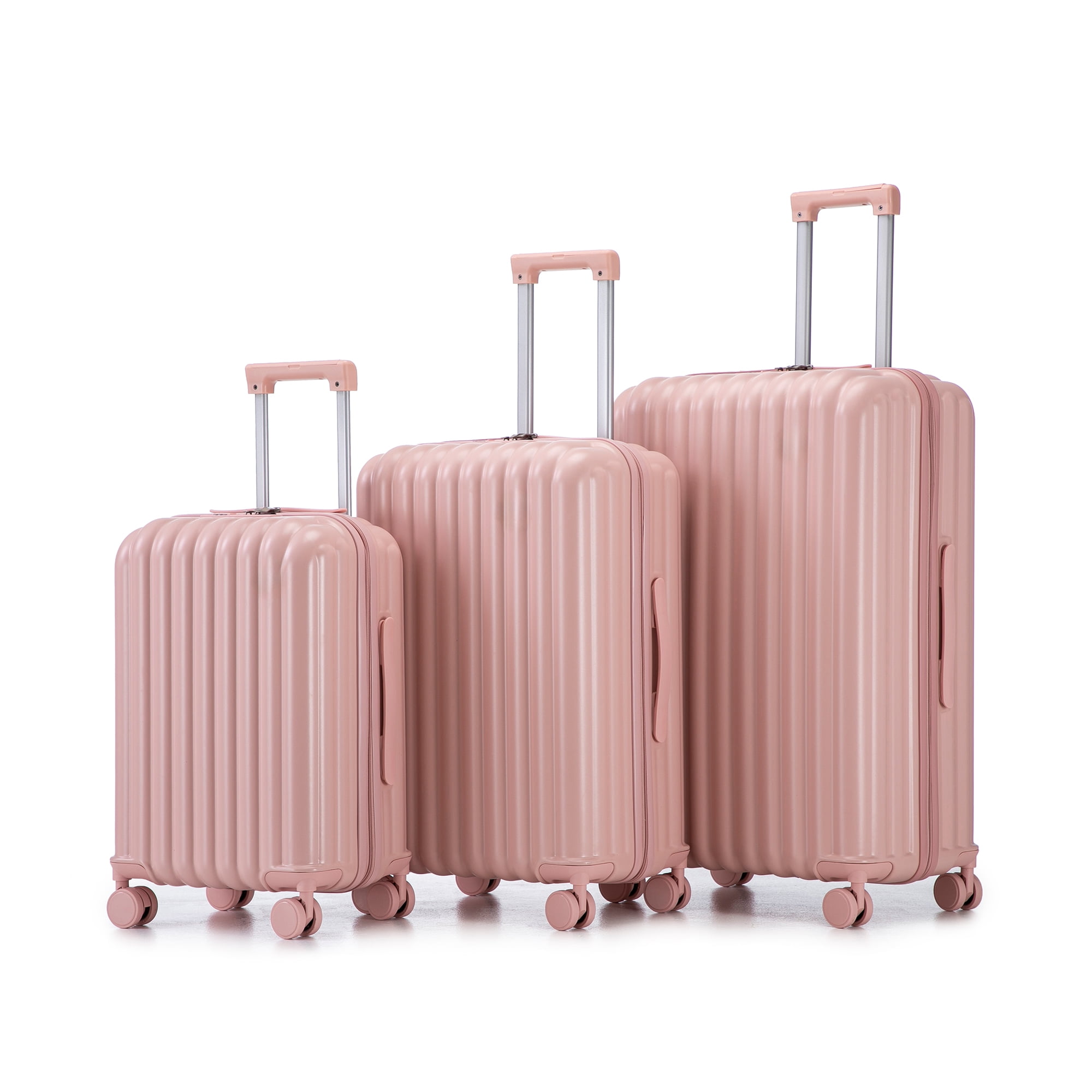 3 PCS ABS Luggage Set 20/24/28 Inch, Hard Shell Spinner Suitcase with USB & Type-C Port, Cup & Phone Holder, 3-Step Telescopic Handle, Anti-Scratch Waterproof Travel Luggage