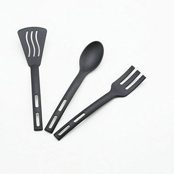3 PCS Anti-Scratch Nylon Kitchen Utensils Set, Kitchen Cooking Tools Mini Nylon Kitchen Utensils Set Slotted Turner Solid Spoon Fork Children Dinner Tools, Black