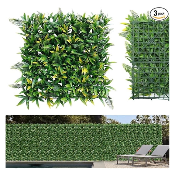 3 PCS Artificial 3D 20"x20" Mixed Panel Fence Privacy Screen Hedge Panels Fake Plant Wall for Indoor Outdoor Garden Wedding Dcor