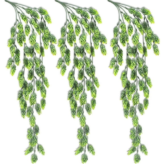 3 PCS Artificial Flower Hops Vine Garland Plant Fake Hanging Vine Faux Hops UV Resistant Faux Floral Greenery for Indoor Outdoor Front Porch Flower Decor