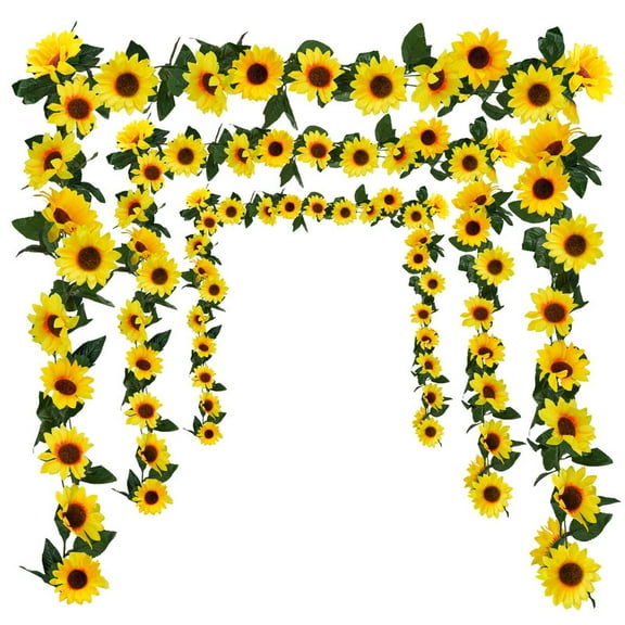 3 PCS Artificial Sunflower Garland – Silk Sunflower Vines & Hanging Blooms, with Green Leaves, for Party, Baby Shower, Birthday, Wedding & Room Decoration