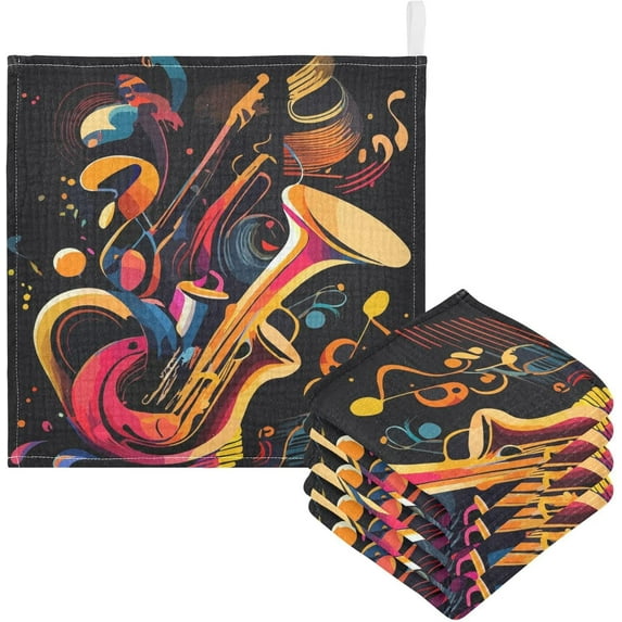 3 PCS Artistic Retro Gramophone Baby Muslin Washcloths, Musical Instrument Soft Absorbent Face Towel Burp Cloths Cotton Bath Wipes Infant Wash Cloth for Newborn Boys Girls