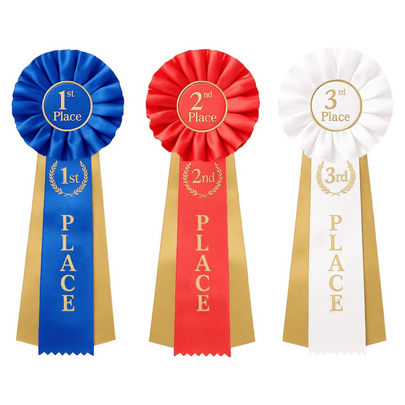 3 PCS Award Ribbons 1st 2nd 3rd, Award Ribbon Rosette Set, Satin Participation Place Winner Victory Ribbons Awards,3 x prize ribbons