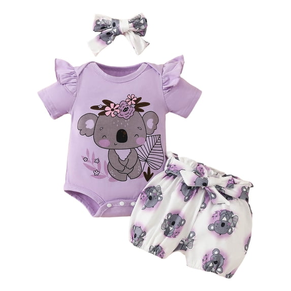 3 PCS Baby Girl Clothes Summer Short Sleeve Romper Shorts Set Leg Warmer Headband Outfits
