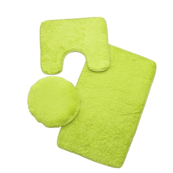 3 PCS Bathroom Mats,Contoured Floor Mats And Bathroom Covers With Rubber Backing 3-Piece Set Solid(15"×16.5" 15.7"×19.7" 19.7"×31.5",Fluorescent Green)