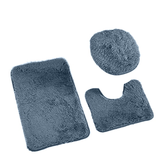 3 PCS Bathroom Set Rug Mat Toilet Lid Cover Plain Solid Color Bathmats(15"×16.5" 15.7"×19.7" 19.7"×31.9",Dark Gray)