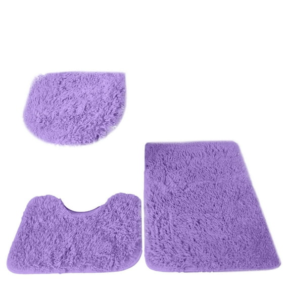 3 PCS Bathroom Set Rug Mat Toilet Lid Cover Plain Solid Color Bathmats(15"×16.5" 15.7"×19.7" 19.7"×31.9",Purple)