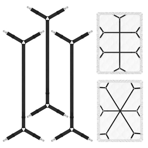 3 PCS Bed Sheet Straps Adjustable Sheet Straps Fitted Sheet Straps Extended Elastic Fasteners with Metal Clips Bed Sheet Clips for All Mattress Sizes (Black)