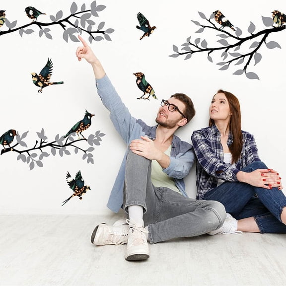 3 PCS Bird Wall Stickers PVC Waterproof Wall Decals Branch Patterned Peel and Stick Vinyl Art Cute Animal Self-Adhesive Mural