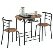 3 PCS Bistro Table Set, Metal Small Kitchen Table Set for 2, Dining Table and Chairs Set, Black-brown