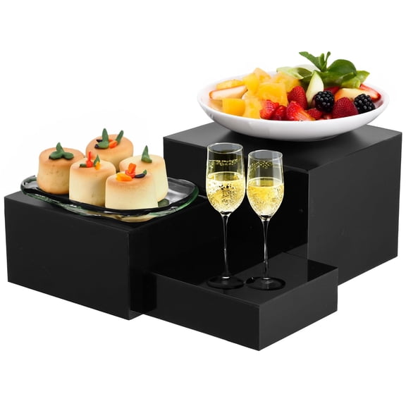 3 PCS Black Buffet Risers, Black Acrylic Food Stand, Square Acrylic Risers Stands, Mirror-Polished Box, Nested Storage Box, Cake Rise Stand for Parties, Birthdays, Weddings A101