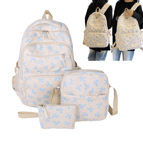 3 PCS Blue Bow Cute Backpack for Her School Bags for Middle School Students Book Bag for Elementary Primary Kawaii Ita Backpack