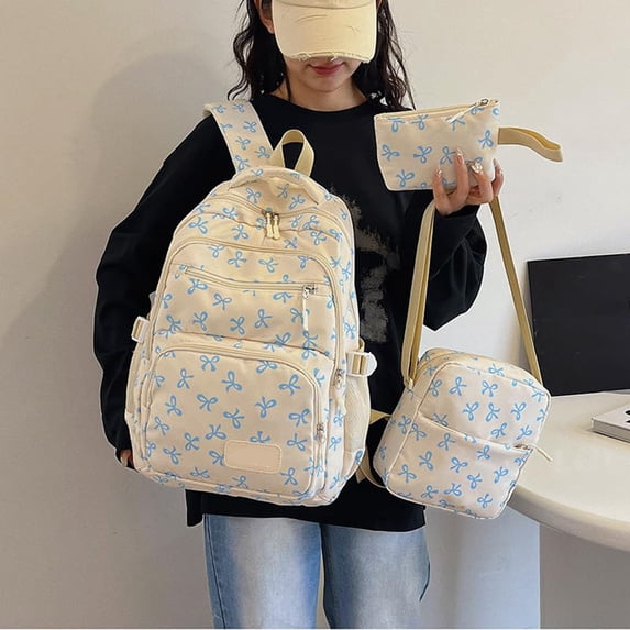 3 PCS Blue Bow Cute Backpack for Her School Bags for Middle School Students Book Bag for Elementary Primary Kawaii Ita Backpack