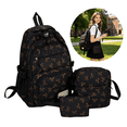 thumbnail image 1 of 3 PCS Brown Multi Compartment Bow Print Women Backpack Set Water Resistant Lightweight Day Pack with Matching Shoulder Bag and Tiny Storage Pouch for Work Trip, 1 of 8