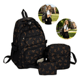 thumbnail image 1 of 3 PCS Brown Multi Compartment Bow Print Women Backpack Set Water Resistant Lightweight Day Pack with Matching Shoulder Bag and Tiny Storage Pouch for Work Trip, 1 of 7